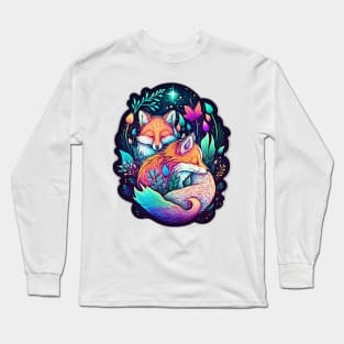 Red Foxes Synthwave Neon Colours in Galaxy Long Sleeve T-Shirt